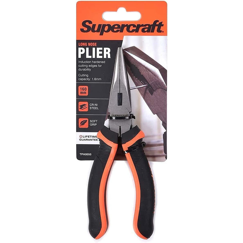 2PK Supercraft Long Nose Pliers Soft Grip 160mm Cr-Ni Steel