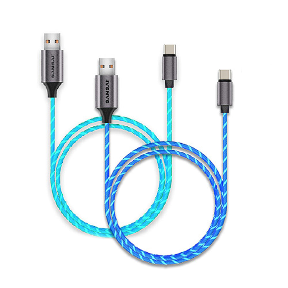 2x Sansai Light Up USB-C Male to Male Charging Cable 1m Assorted