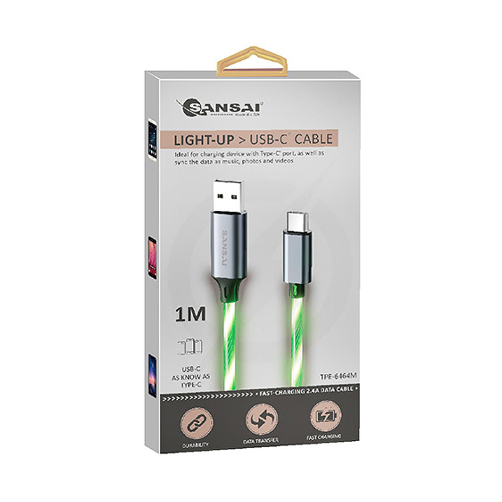 2x Sansai Light Up USB-C Male to Male Charging Cable 1m Assorted