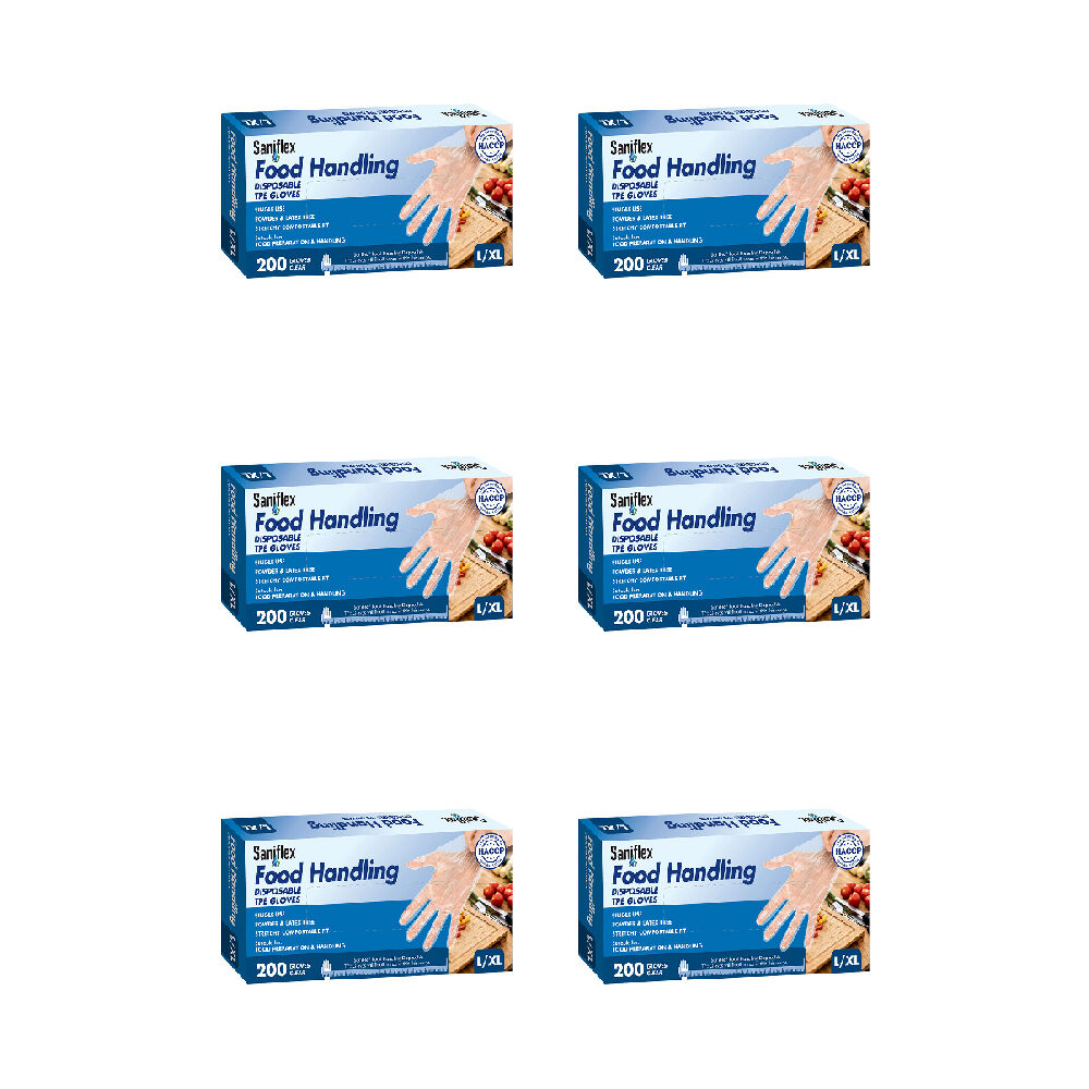 6x 200pc Saniflex TPE Powder-Free Disposable Gloves Size L/XL
