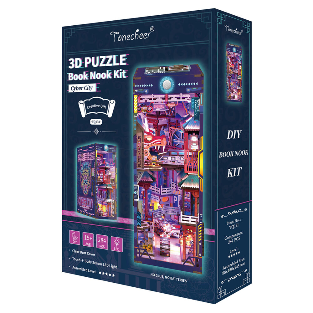 284pc Tonecheer Cyber City 3D Puzzle 245mm DIY Dollhouse Book Nook Kit 15y+