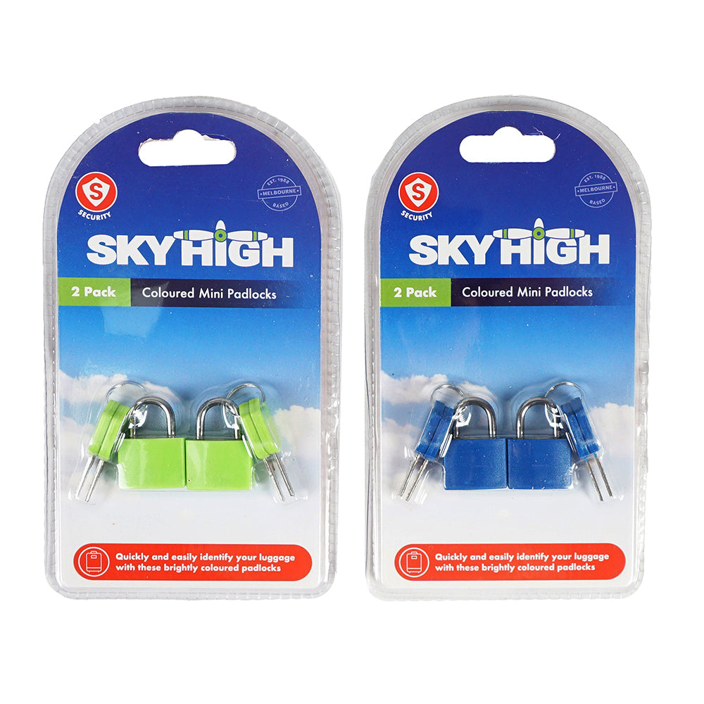 8pc Sky High Travel Coloured Luggage Mini Padlock Assorted Colours