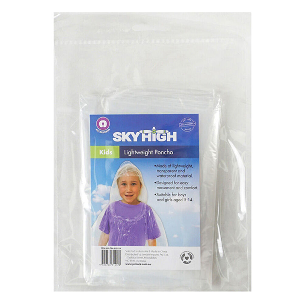 12PK Sky High Childrens Travel Lightweight Poncho 80x110cm Transparent