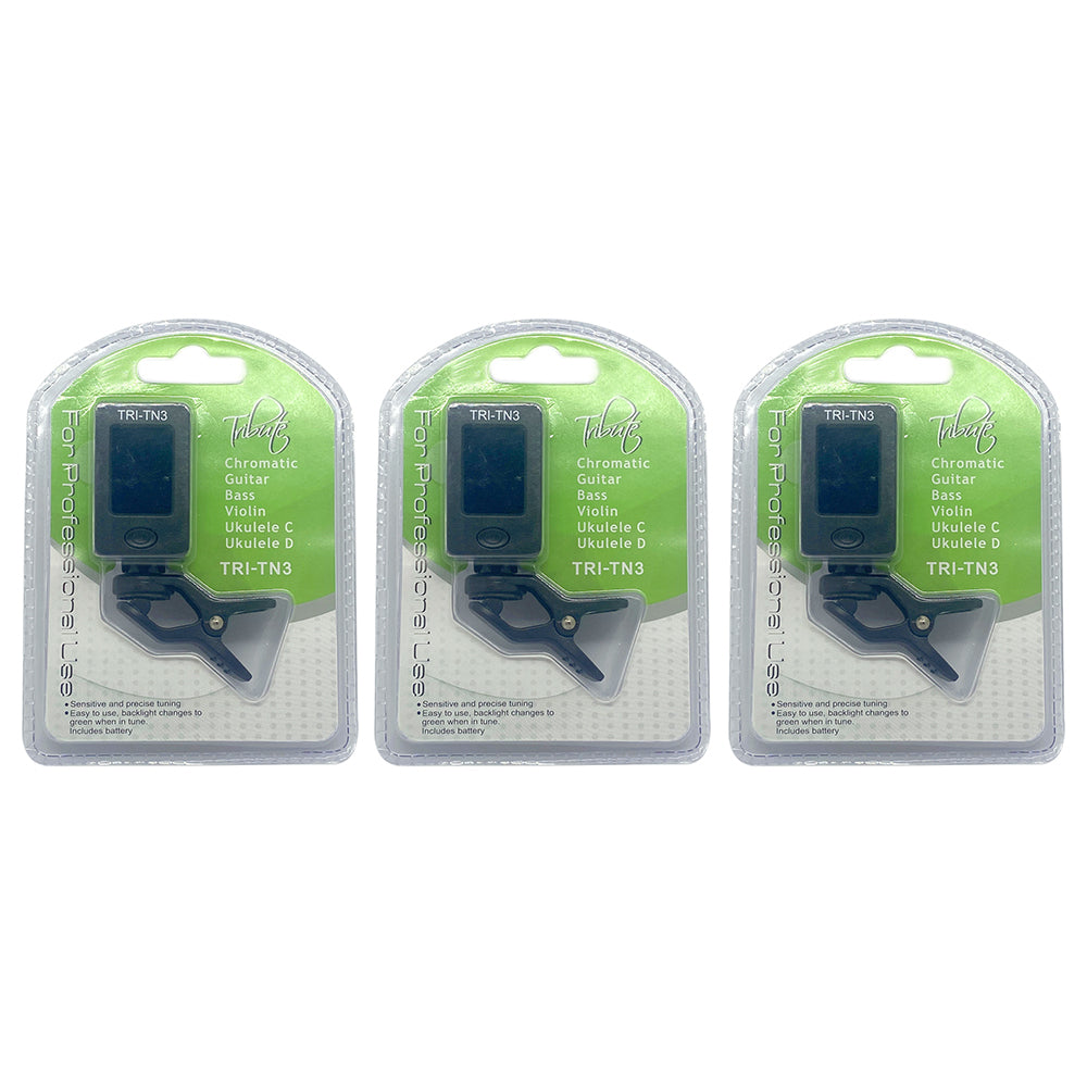 3PK Tribute Clip On Chromatic Guitar/Bass/Violin/Ukulele Tuner