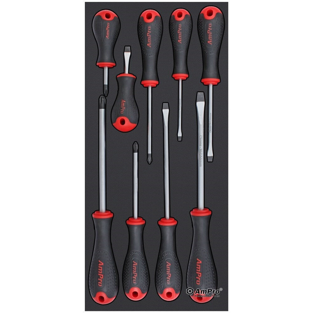 9pc Ampro Xtro-Soft Screwdriver Set Phillips & Slotted TS42993