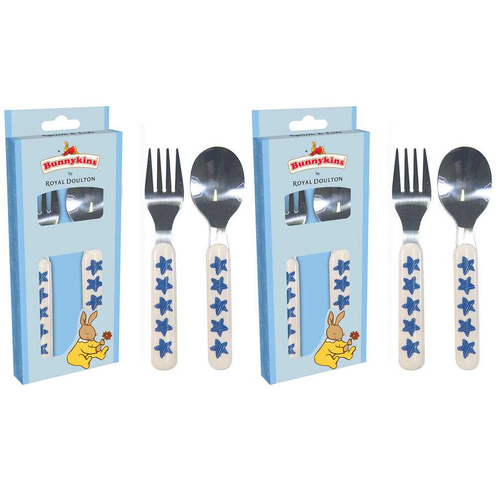 2PK 2pc Bunnykins Spoon & Fork Set 18m+ Shining Stars - Blue