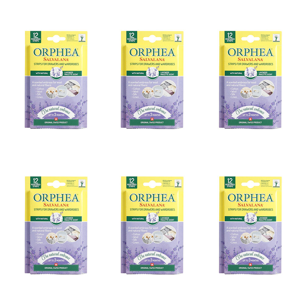 6x 12pc Orphea Clothes Protector Lavender Scented Strips Drawers/Closets