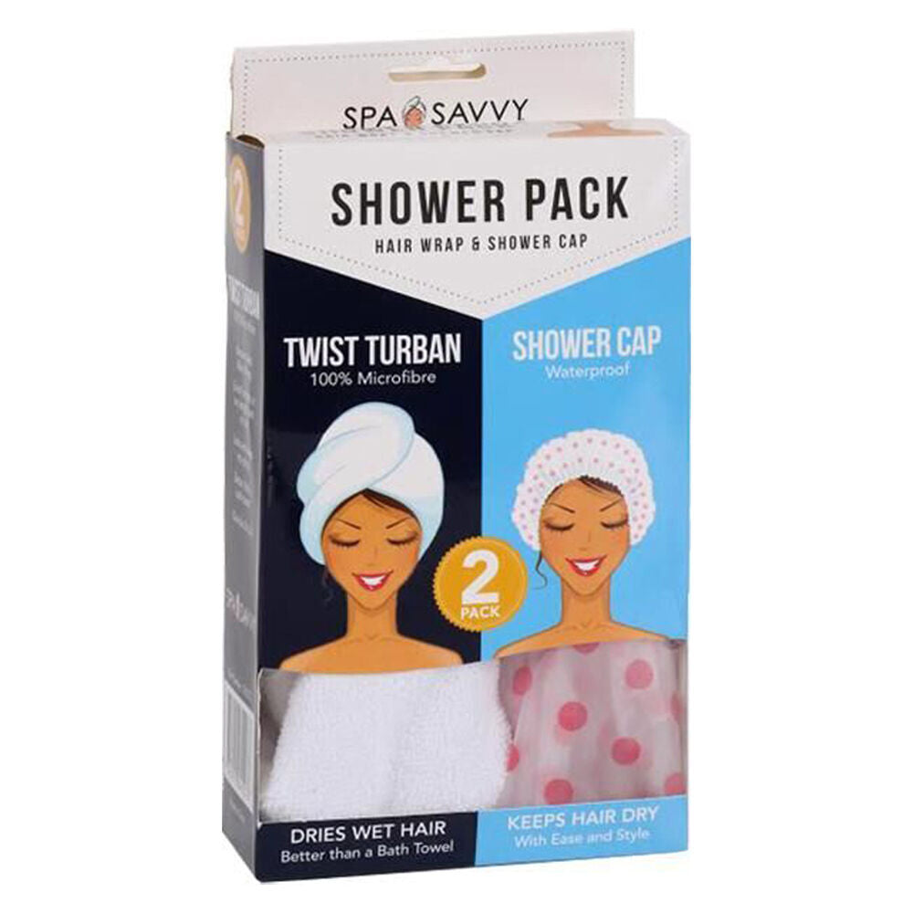 4x 2pc Spa Savvy Twist Turban Hair Wrap & Waterproof Shower Cap Pack 2-in-1