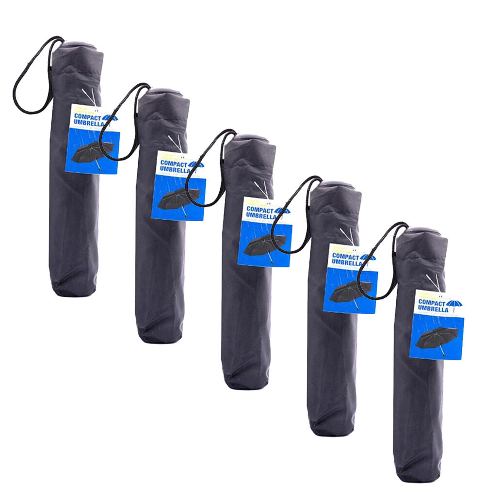 5PK Lightweight Compact Sun/Rain Protection Outdoor Umbrella 20.5x8cm Black
