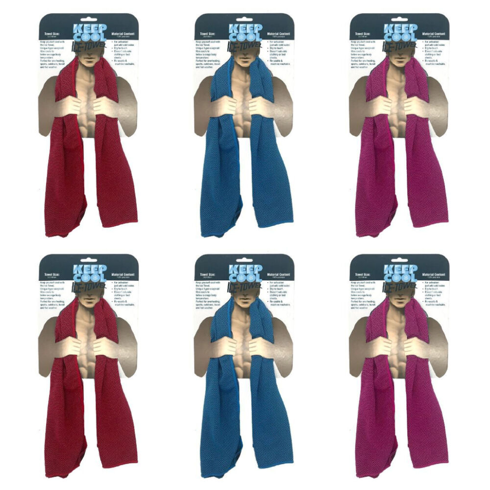 6PK Keep Cool Athletes/Gym Workout Ice Sports Towel Lightweight Assorted