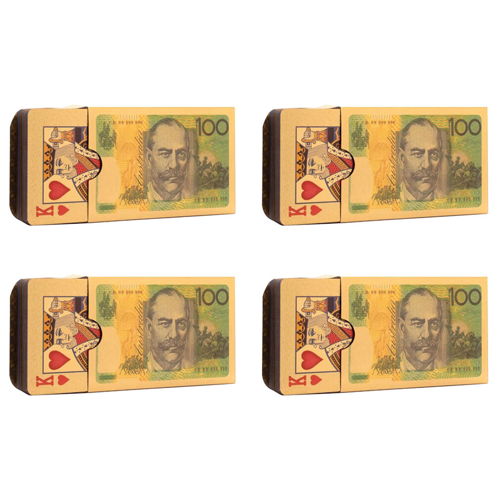 4x 54pc AU Dollars 24K Gold Plated Poker Playing Cards Tabletop Deck Game