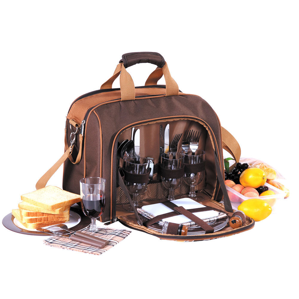 Apollo Walker 4 Person Picnic Bag Set - Brown