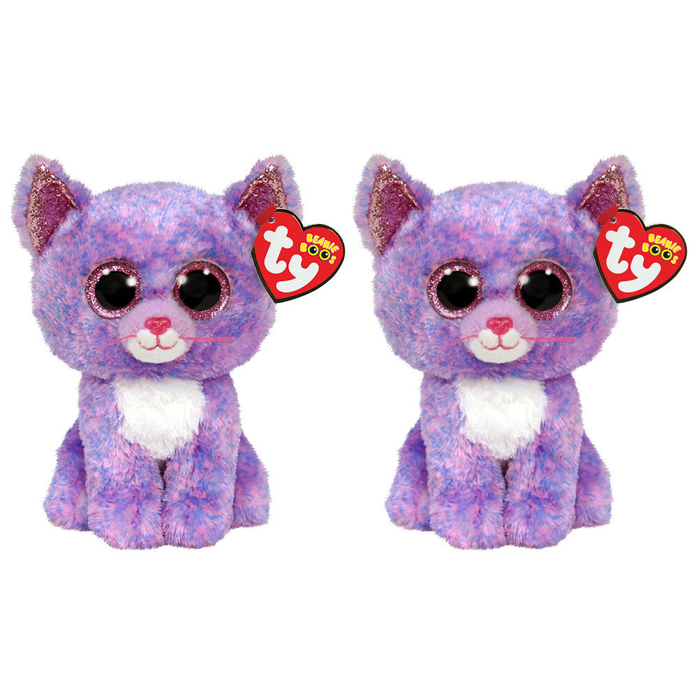 2PK Ty Beanie Boos Cassidy Lavender Cat Plush Toy 15.5cm Regular 3y+