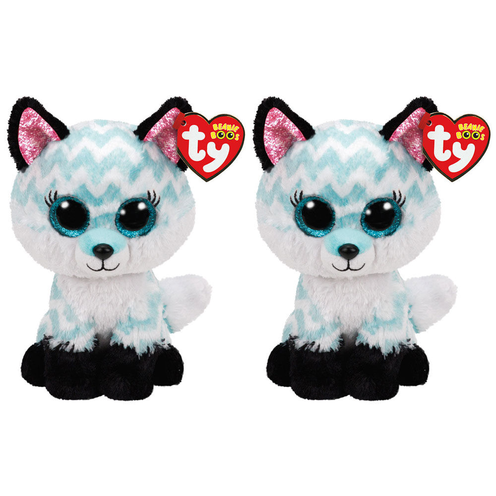 2PK Ty Beanie Boos Atlas Aqua Chevron Fox Plush Toy 15.5cm Regular 3y+
