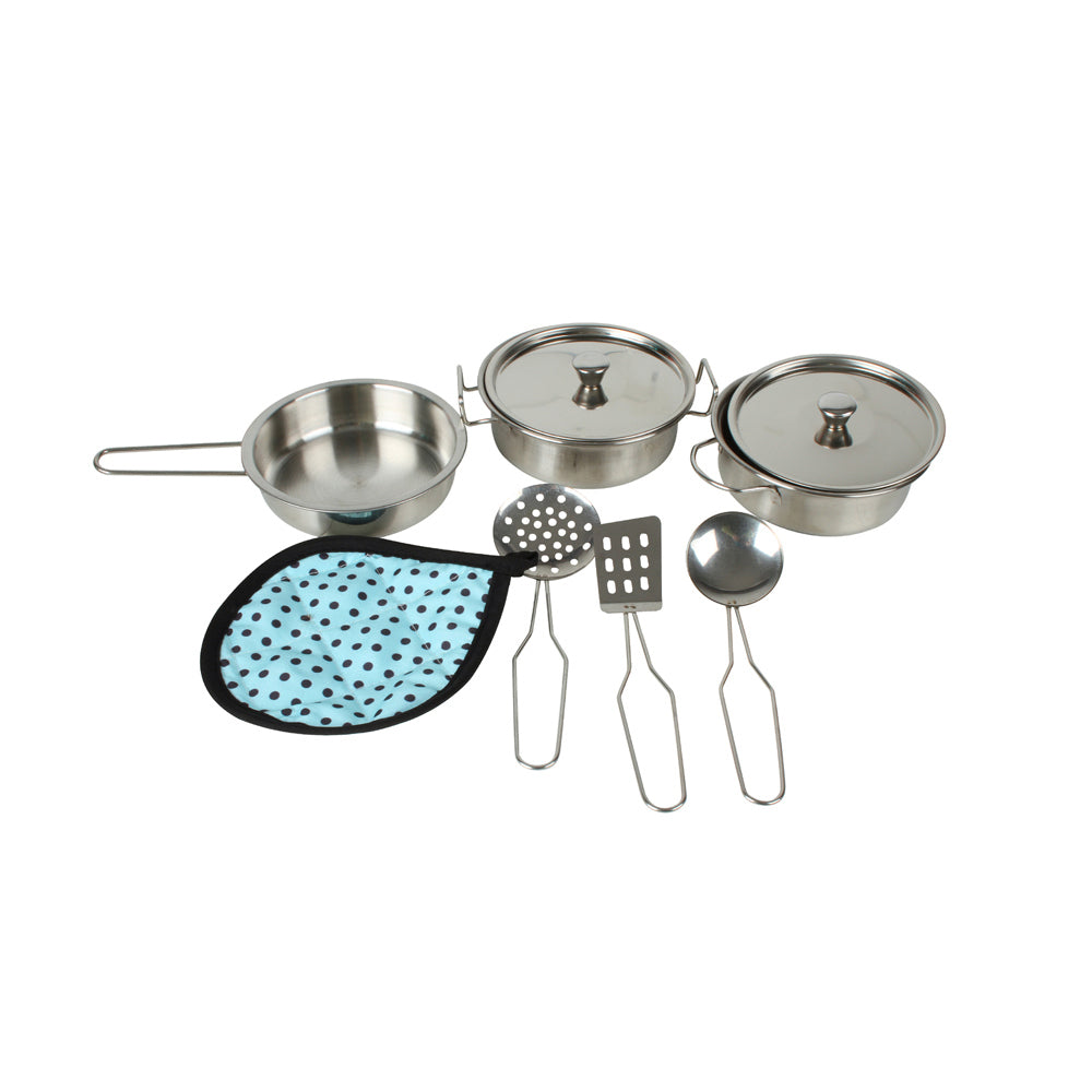 9pc Toys For Fun Stainless Steel Kitchen Playset Kids Toy - Silver