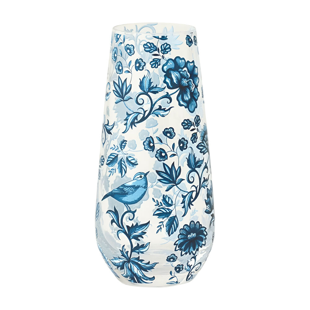 Pilbeam Living Chinoiserie Petite Intricate Bee Glass Vase Home Decor Blue