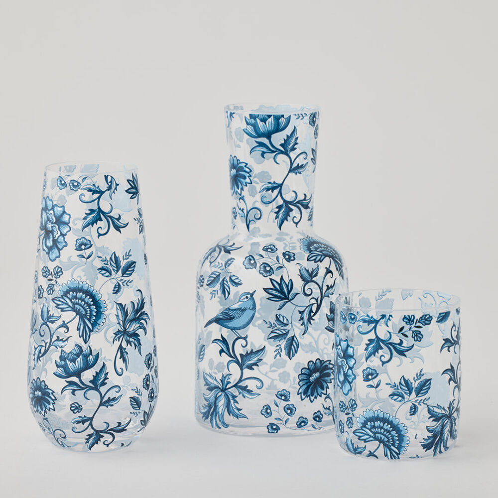 Pilbeam Living Chinoiserie Petite Intricate Bee Glass Vase Home Decor Blue