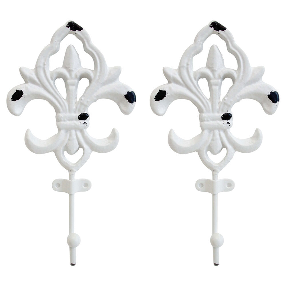 2PK LVD Hook Floral Metal 19cm Wall Hanging Organiser - White