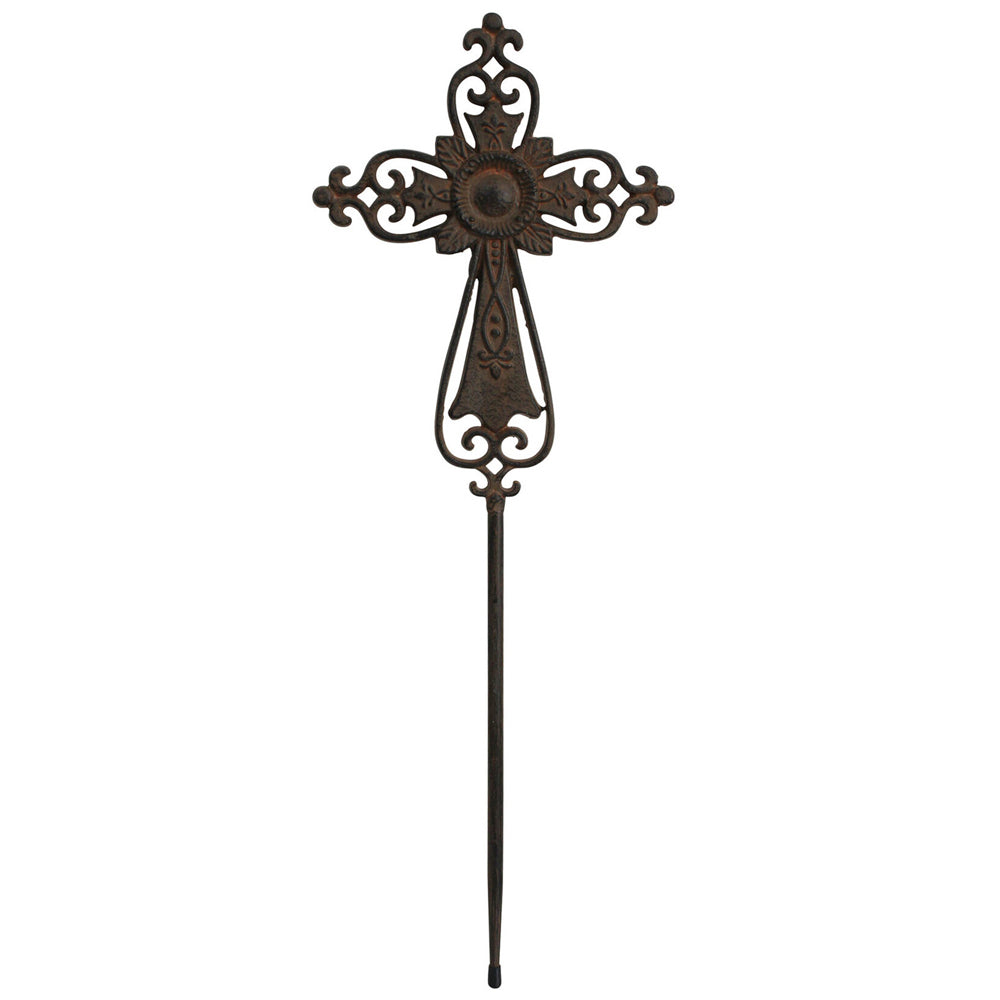 2PK LVD Metal Cross Garden Stake Lawn/Yard Decor 60cm Brown