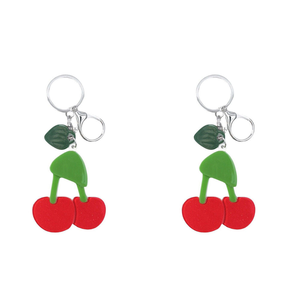 2PK Urban Resin/Metal Iris Cherries Keyring Bag Charm Accessory Red