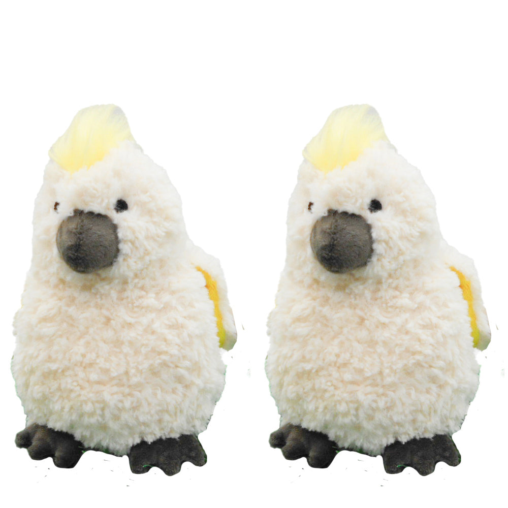 2PK Urban Products Curly 18cm Cockatoo Soft Fabric Animal Plush Toy - White 0M+