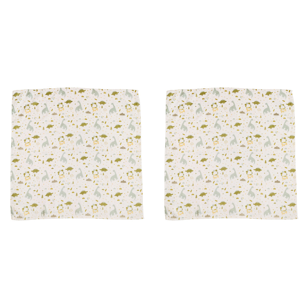 2x Urban Dinosaur 80x80cm Cotton Muslin Blanket Baby Bedding - Blue & Sage