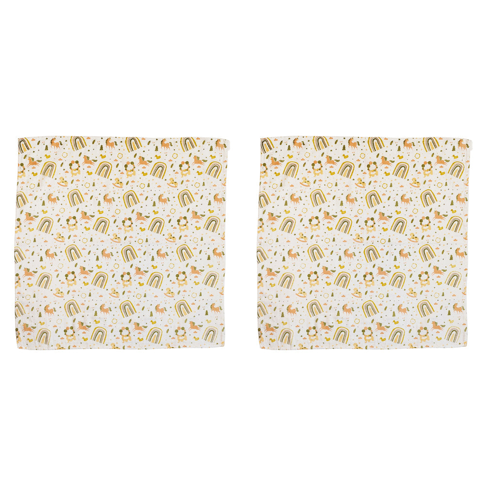 2x Urban Unicorn 80x80cm Cotton Muslin Blanket Baby Bedding - Pink & Mustard