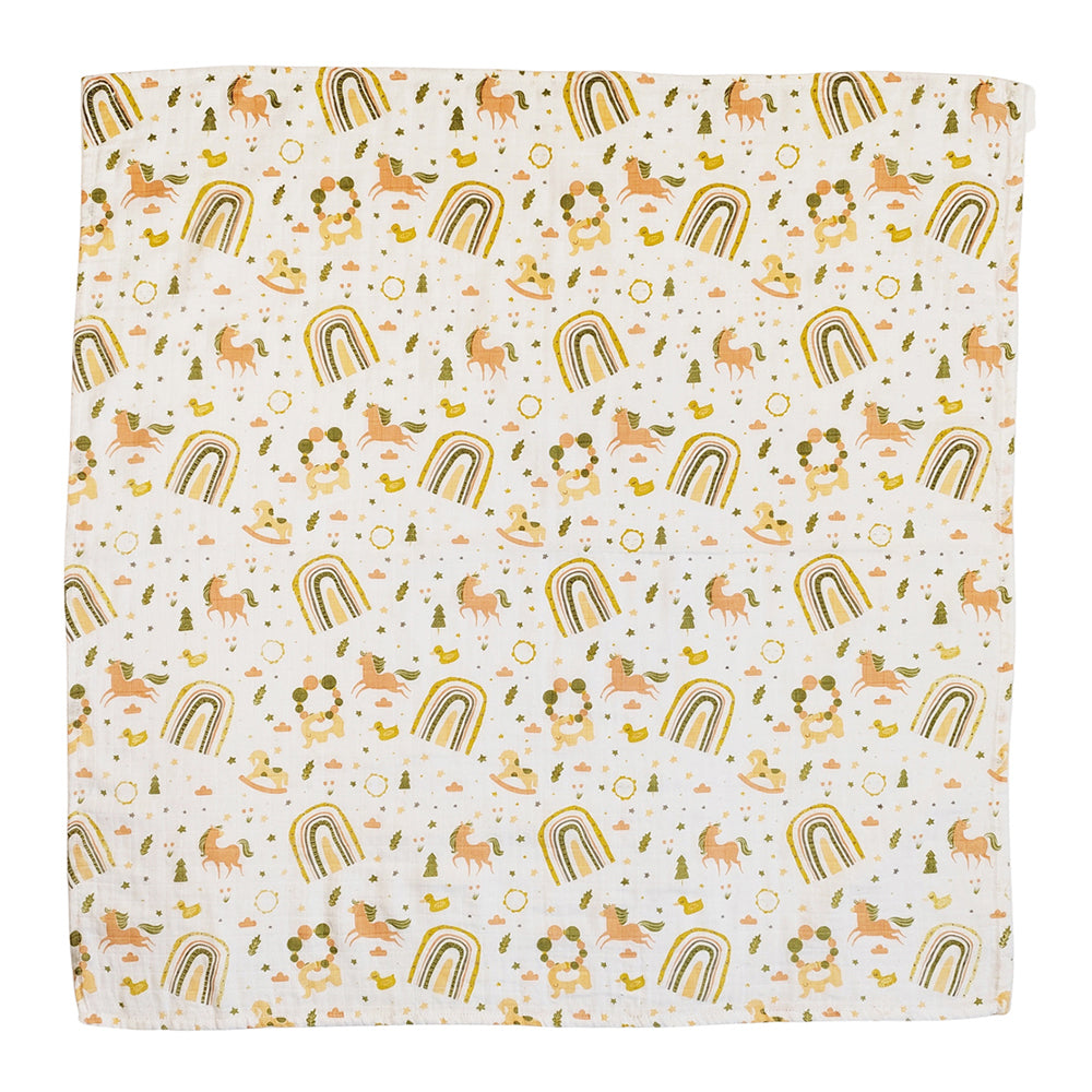 2x Urban Unicorn 80x80cm Cotton Muslin Blanket Baby Bedding - Pink & Mustard