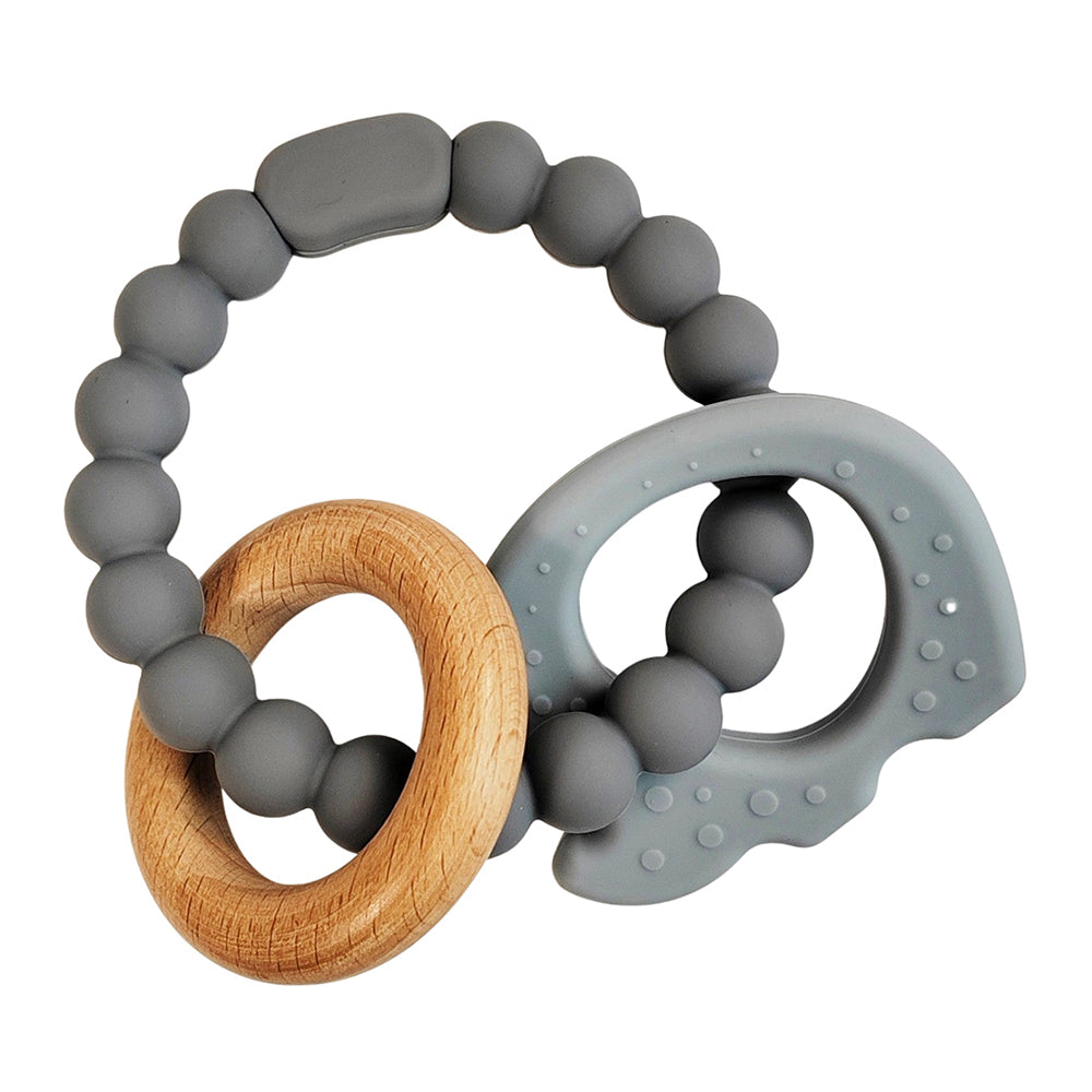 2x Urban Elephant 14cm Silicone Teether Ring Baby Toy - Blue & Natural