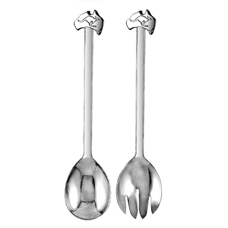 2pc Urban Bush Map of Australia Stainless Steel Salad Servers - Silver