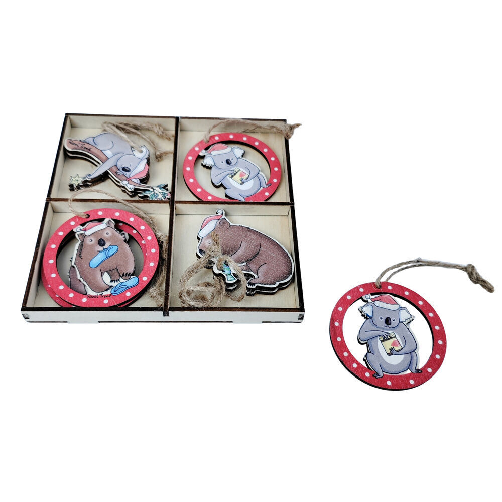 2x 8pc Urban Renee Treml Wombats Koalas Christmas Gift Box 6cm Brown/Red