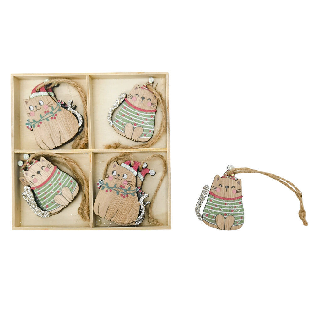 3x 8pc Urban Leo Cat Christmas Decorations Gift Box 6cm Red/Green