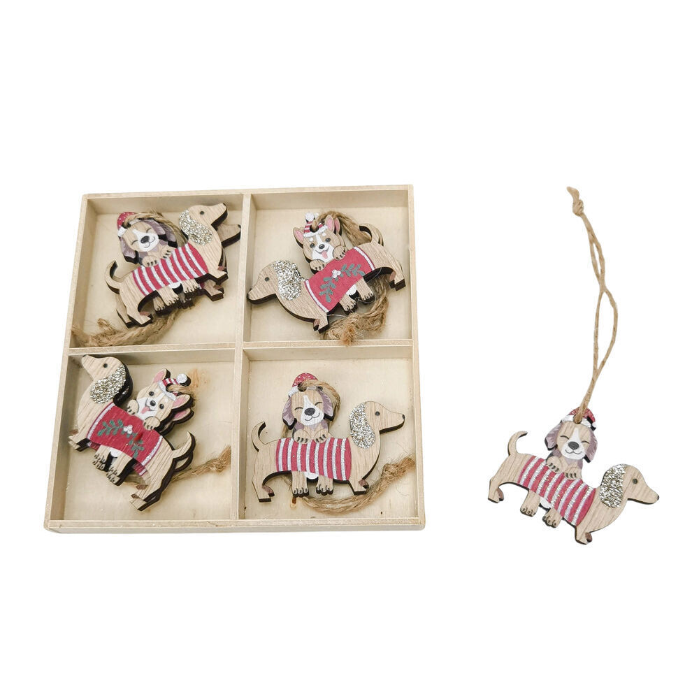 3x 8pc Urban Dash Dog Christmas Decorations Gift Box Set 6cm Red/Green