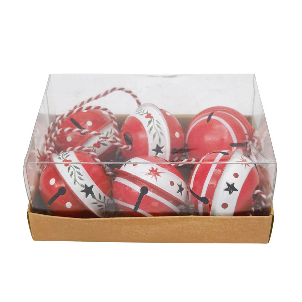 2x 6pc Urban Painted Decorative Bells Gift Box Set 15cm Red/Green