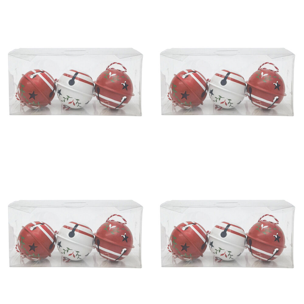 4x 3pc Urban Painted Decorative Bells Gift Box Set 17cm Red/Green