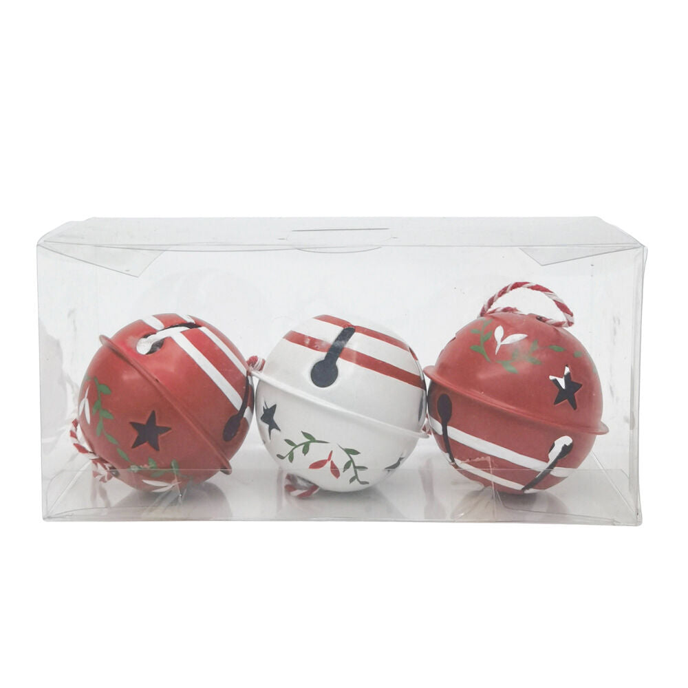 4x 3pc Urban Painted Decorative Bells Gift Box Set 17cm Red/Green