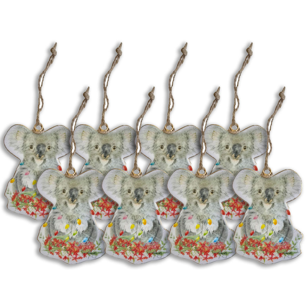 8PK Urban Popcorn Blue Koalas Hanging Christmas Decoration 10cm Grey/Red Assorted