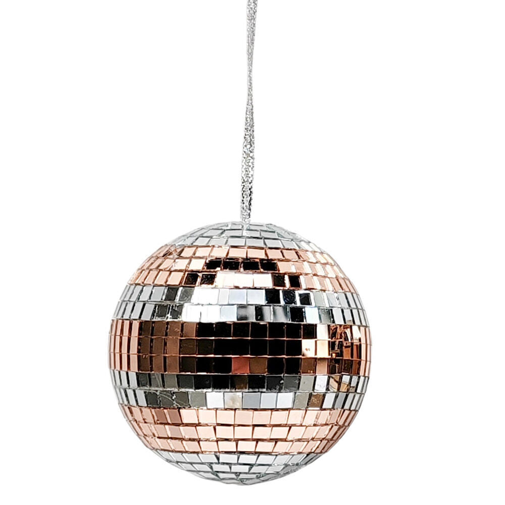 3PK Urban Disco Globe Bauble Hanging Christmas Decoration 8cm Rose Gold