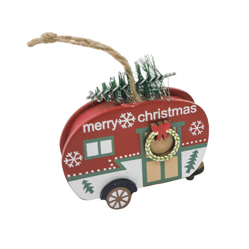 4PK Urban Caravan with Tree Hanging Christmas Decoration 7cm Red/Green Assorted