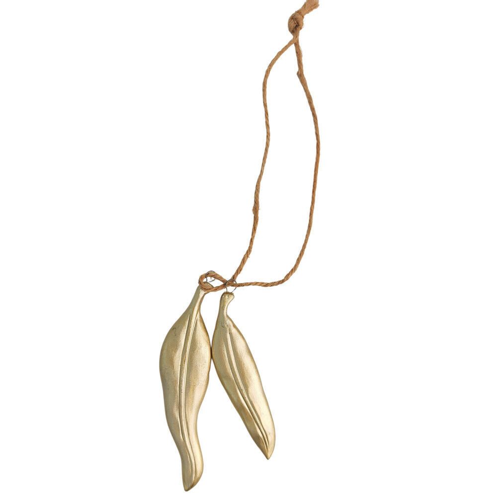 4PK Urban Eucalyptus Leaves Hanging Christmas Decoration 11cm Gold