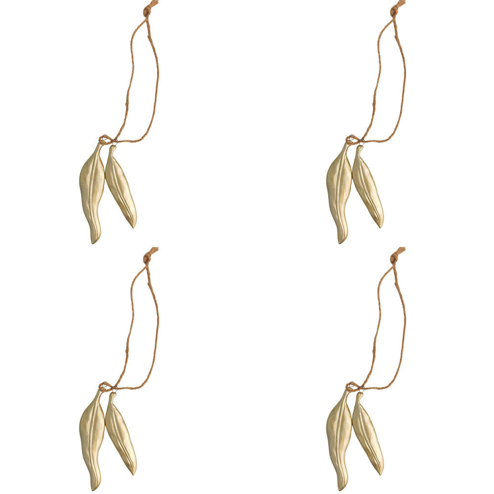 4PK Urban Eucalyptus Leaves Hanging Christmas Decoration 11cm Gold