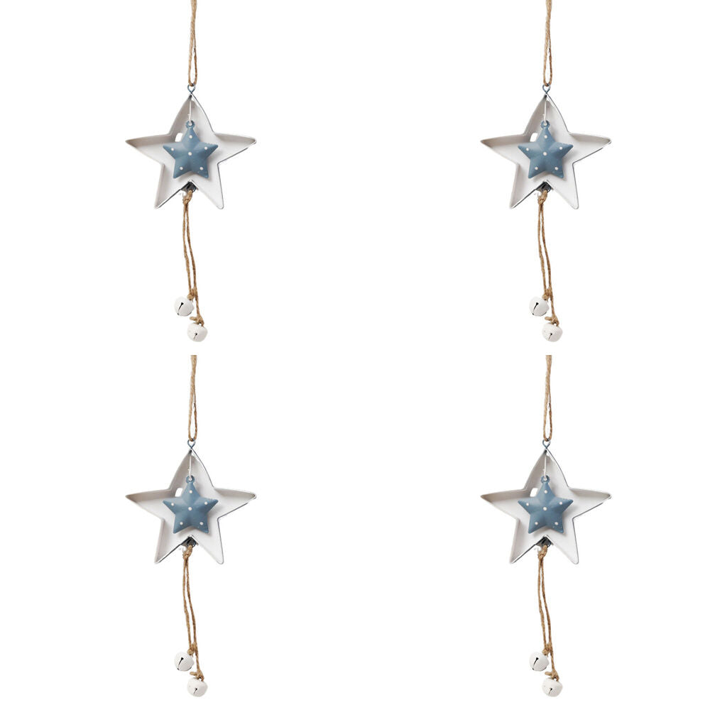 4PK Urban Tree/Star Hanging Christmas Decoration 30cm Blue Assorted