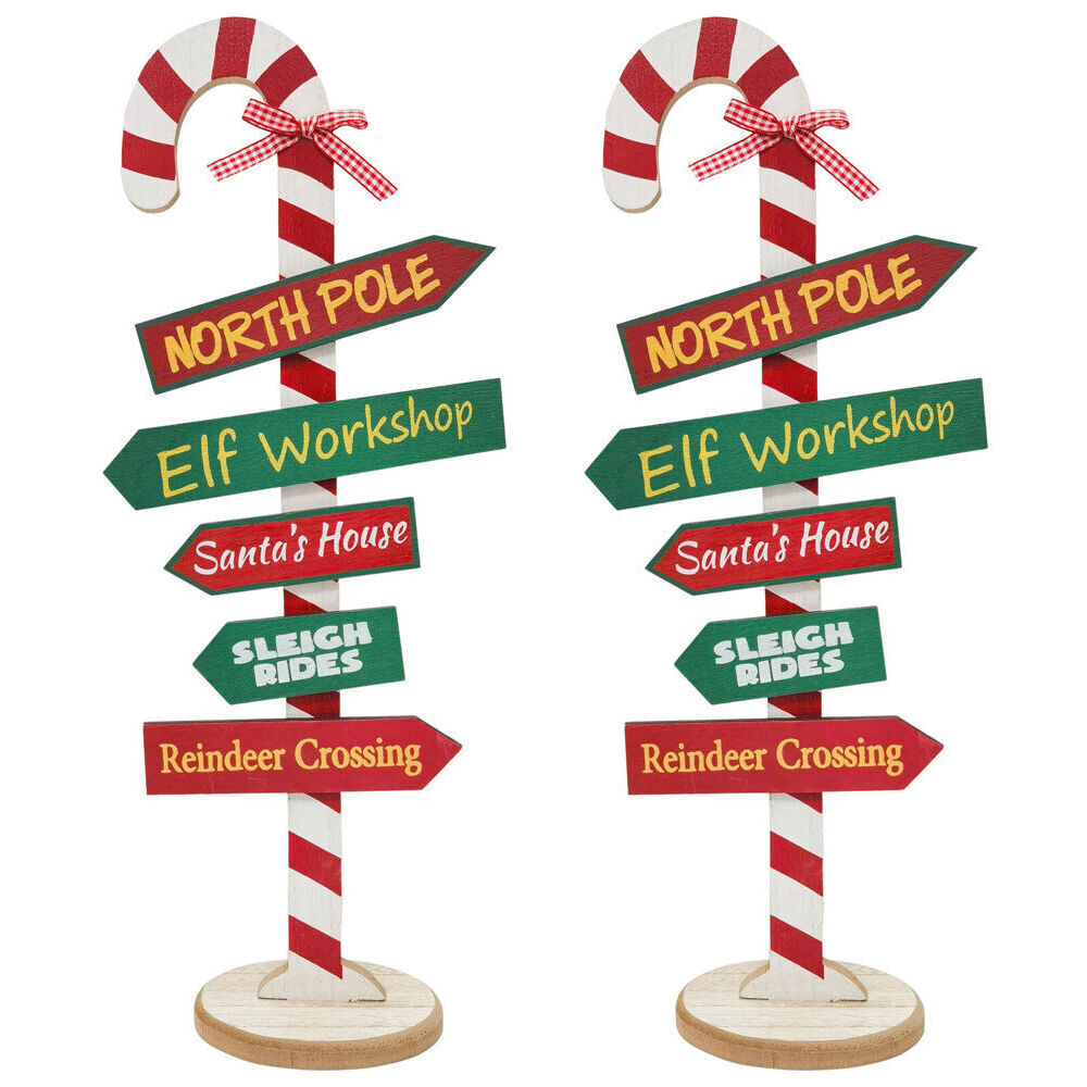 2PK Urban Wooden Santa Sign Standing Christmas Decoration Red/Green