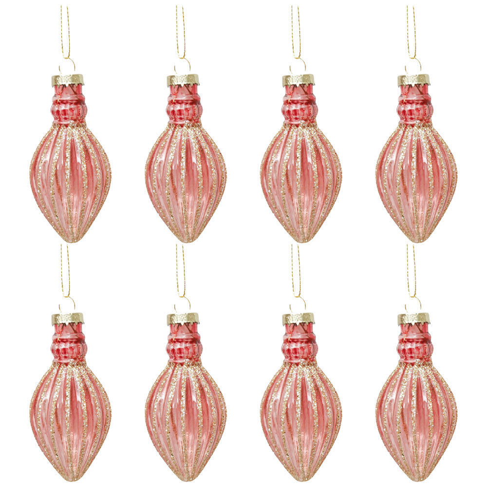 8PK Urban Bulb Drop Glass Baubles Hanging Christmas Decor 11cm Pink Assorted