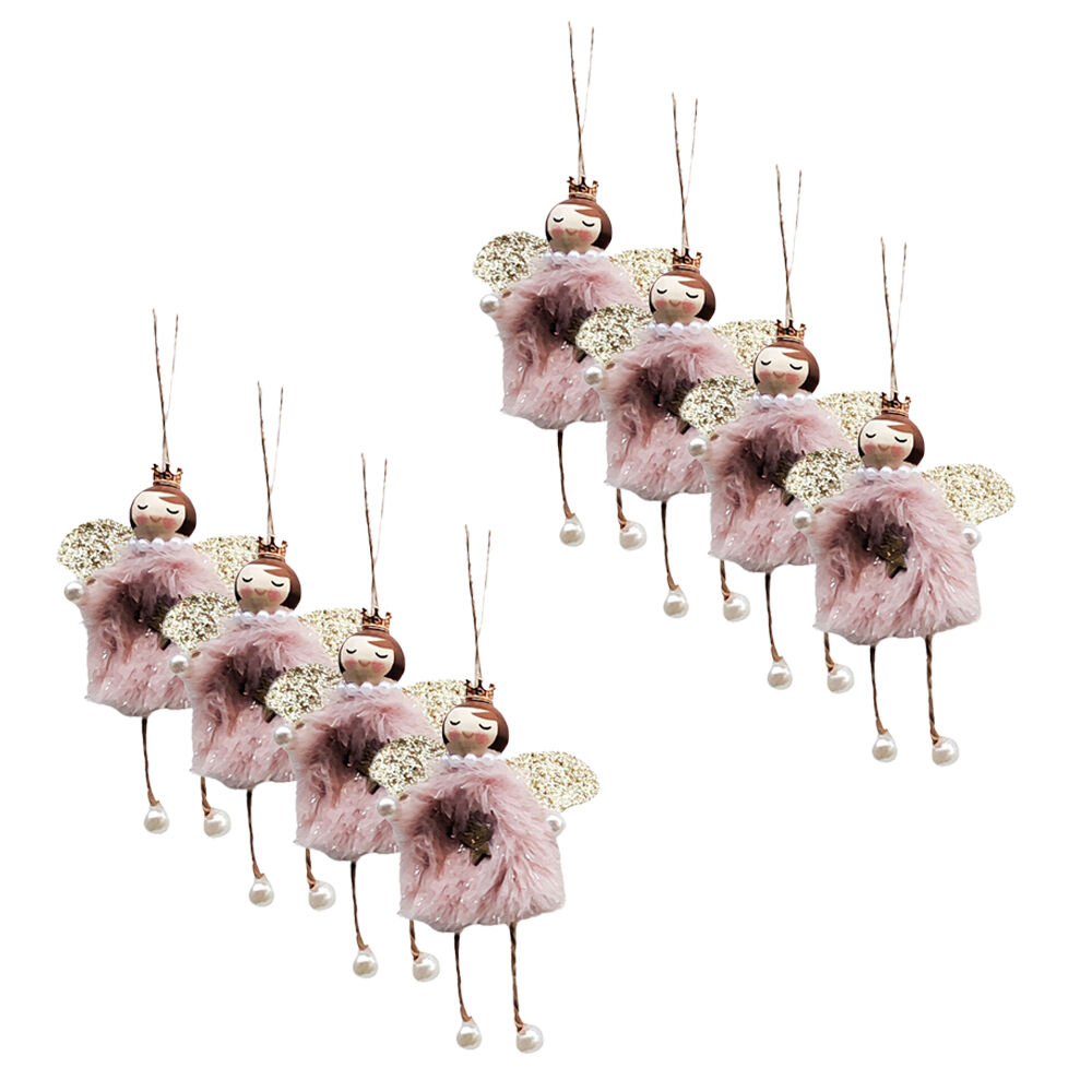 8PK Urban Fluffy Glitter Angels Hanging Decoration 12cm White/Pink Assorted