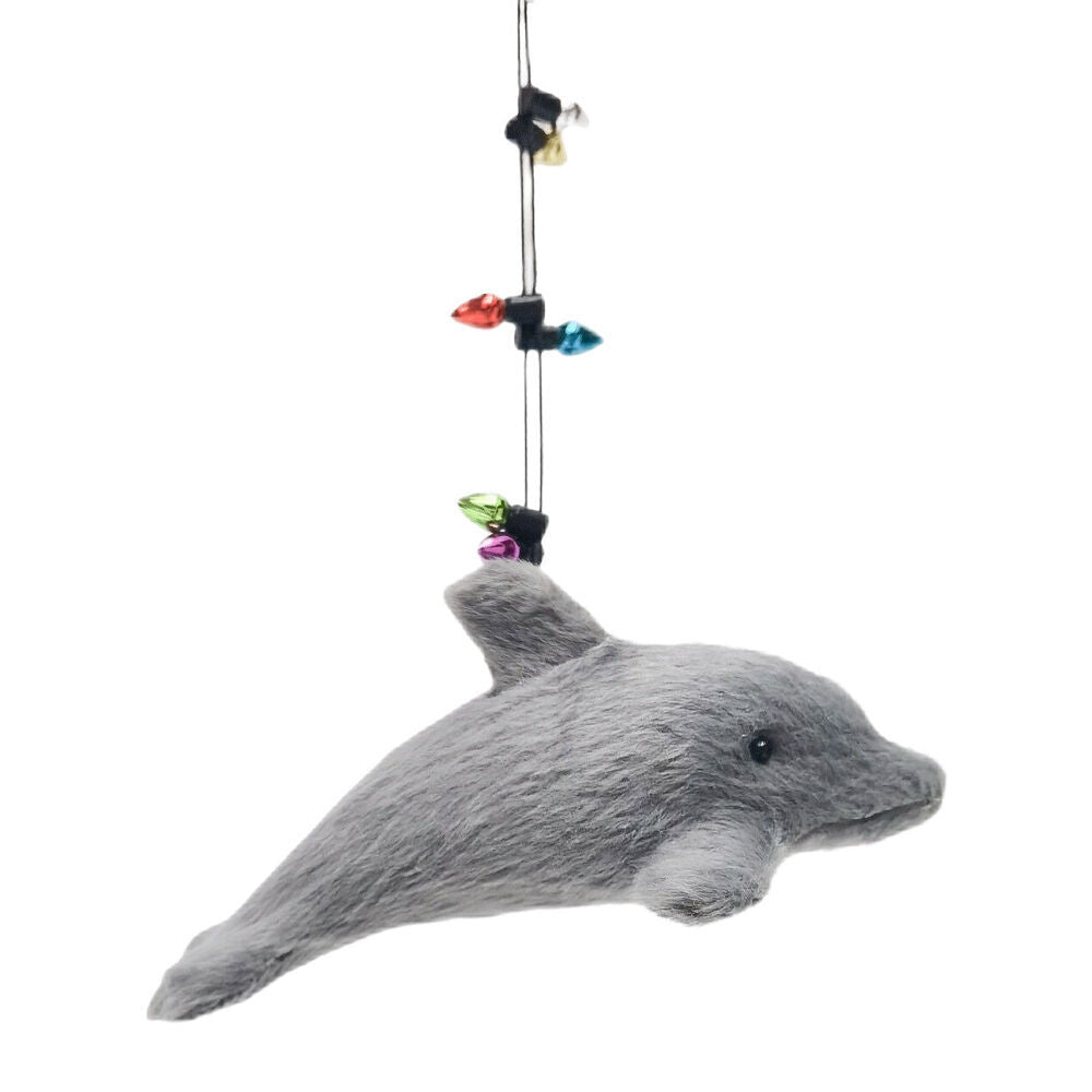 4PK Urban Furry Dolphin Hanging Christmas Tree Decoration 11cm Grey