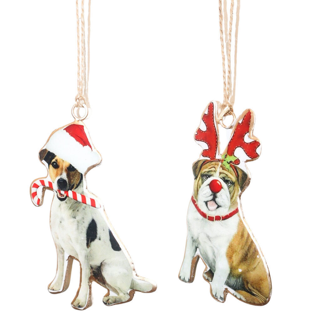 6PK Urban Christmas Dogs Hanging Decoration 11cm Brown/White Assorted