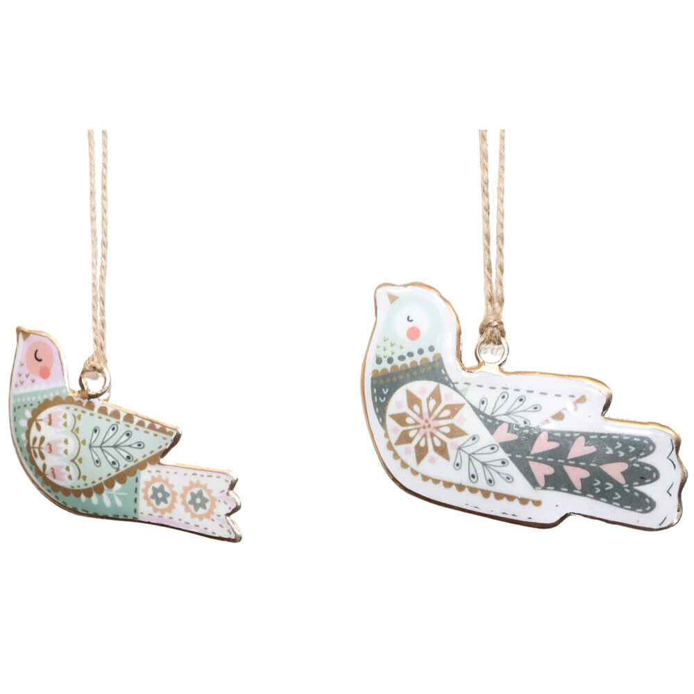 6PK Urban Decorative Flying Bird Hanging Decoration 10cm Pink/Sage Assorted