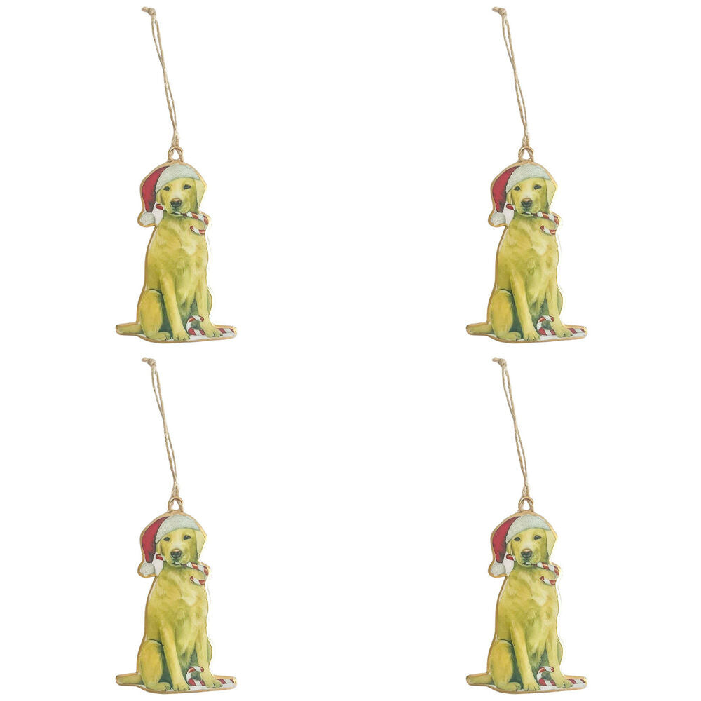 4PK Urban Dogs with Candy Canes Metal Hanging Decoration 11cm White/Red Assorted