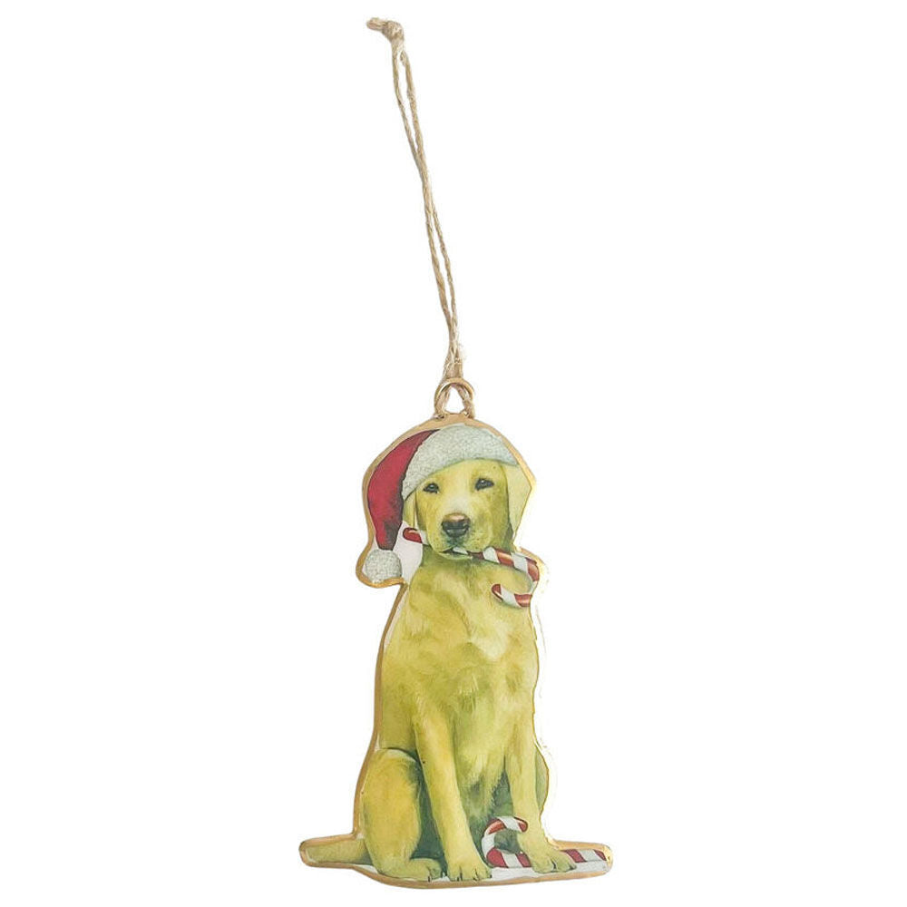 4PK Urban Dogs with Candy Canes Metal Hanging Decoration 11cm White/Red Assorted